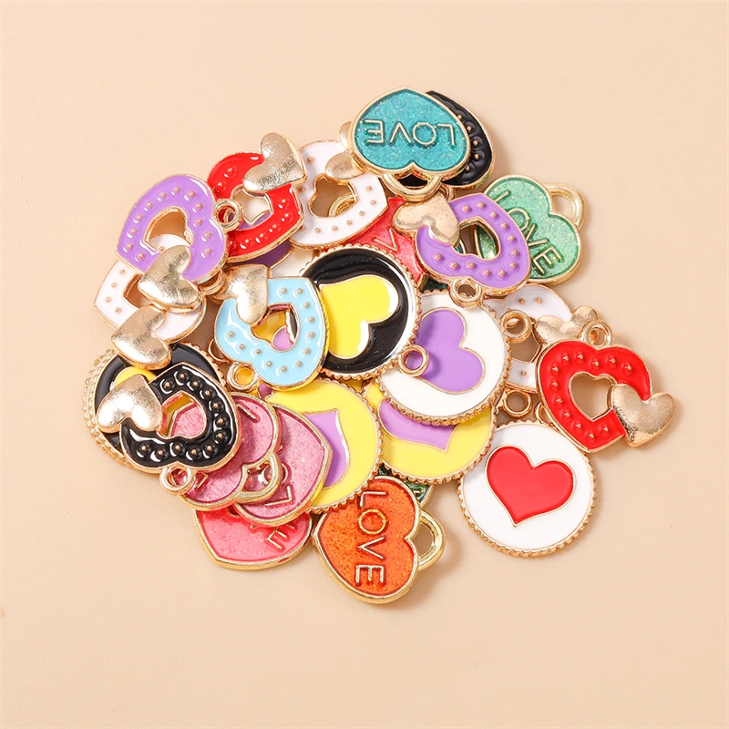 20 Stück niedliche bunte Emaille-Liebesherz-Anhänger für die Herstellung von Ohrringen, Halsketten, Armbändern, DIY-Bastelarbeiten, Schmuckzubehör – Detail 4