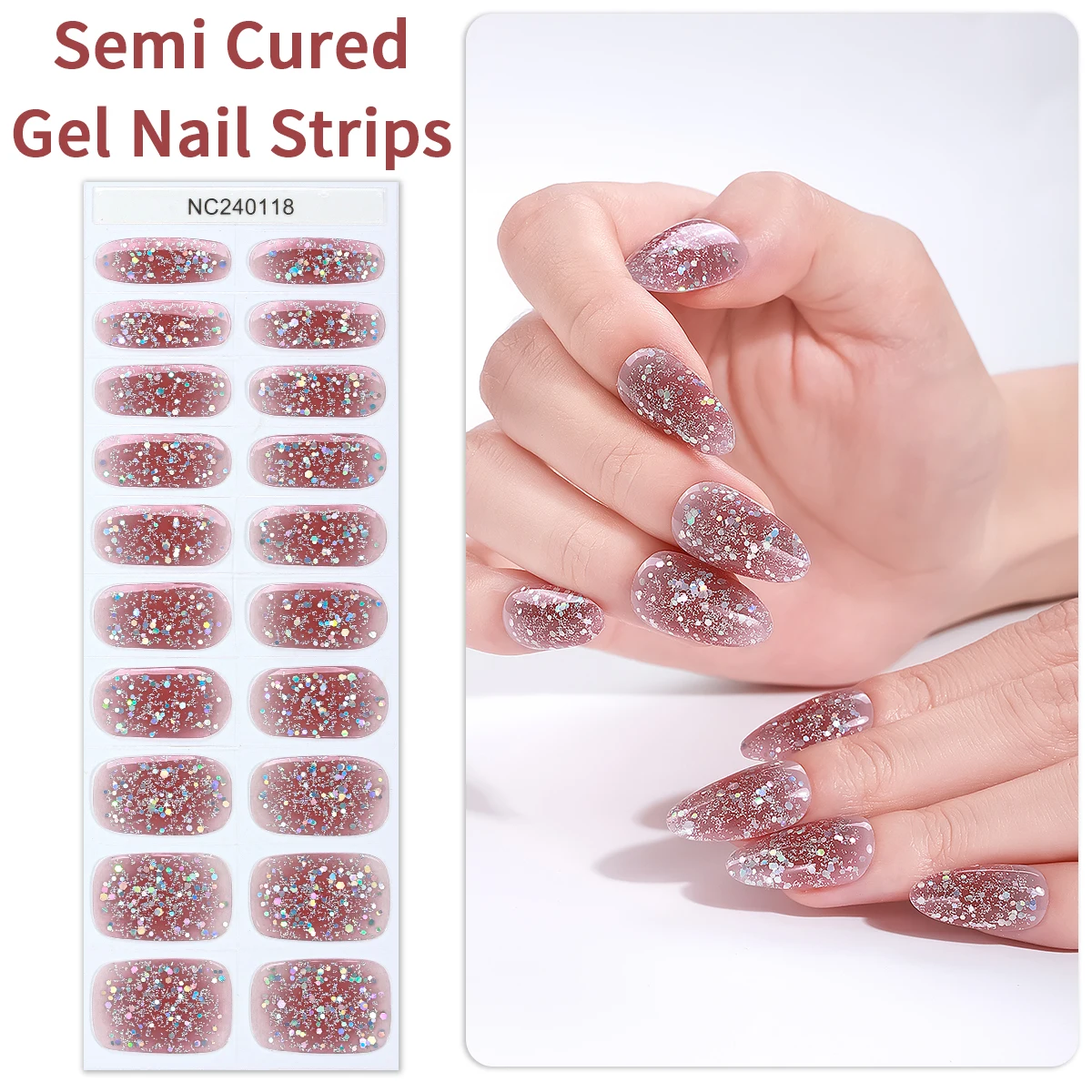 

20pcs Glitter Semi Cured Nail Gel Strips Sequins Gel Nail Stickers Waterproof Long Lasting Self-Adhesive Gel Nail Wraps