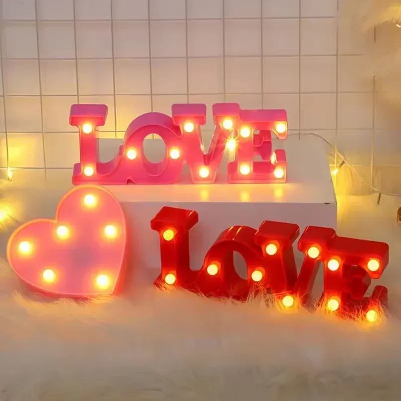 Romantic 3D LED Love Sign Letter  Table Lamp Night Light for Home Decor Valentine's Gift Wedding Birthday Desktop Decorations