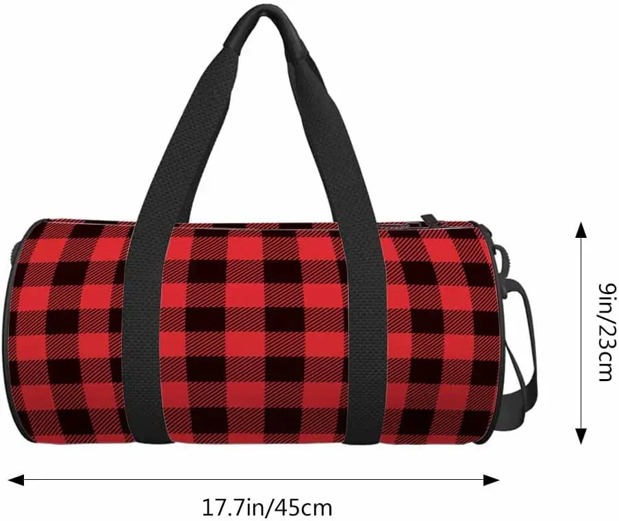 Red Black Plaid Sports Duffle Bag Buffalo Check Lumberjack Tartan Gingham Weekender Bag for Travel Tote Gym Bag Shoulder Bag