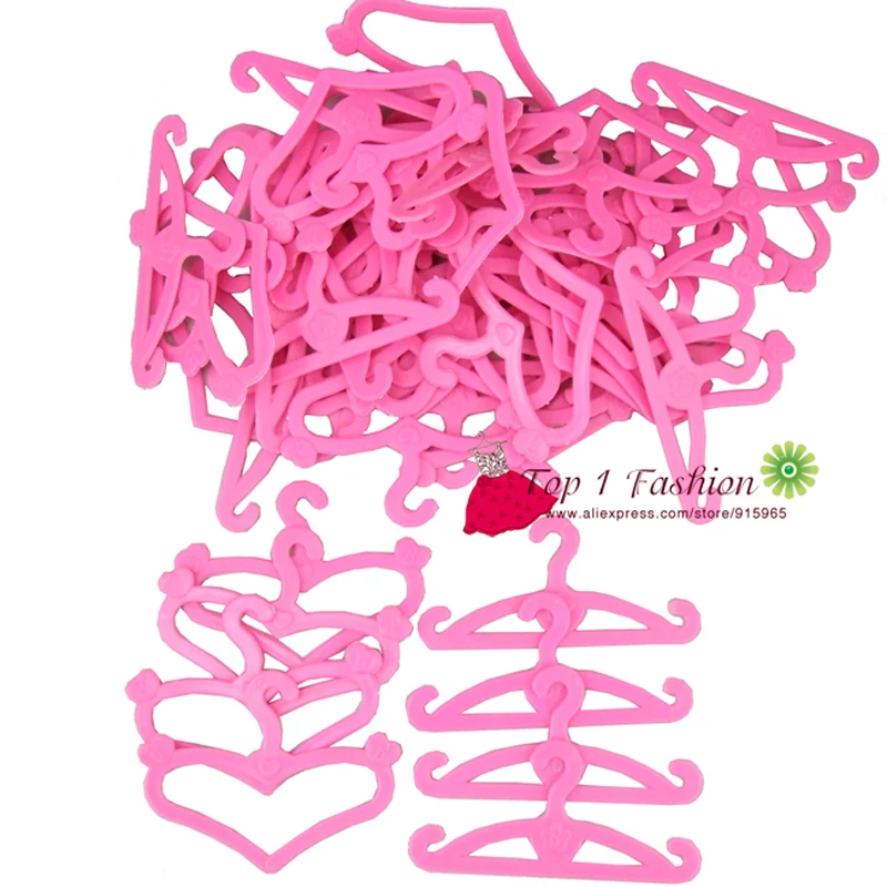 Factory Offer 10pcs/ Quality Pink Color Plastic Heart Shape Hangers for Barbie Doll (Also Suit for 1/6 BJD Doll)