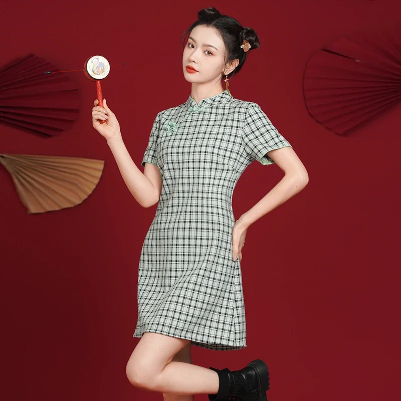 فستان شيونغسام على الطراز الصيني أنيق فضفاض منقوش للحفلات من تشيباو فستان صيفي نسائي بأكمام قصيرة #5