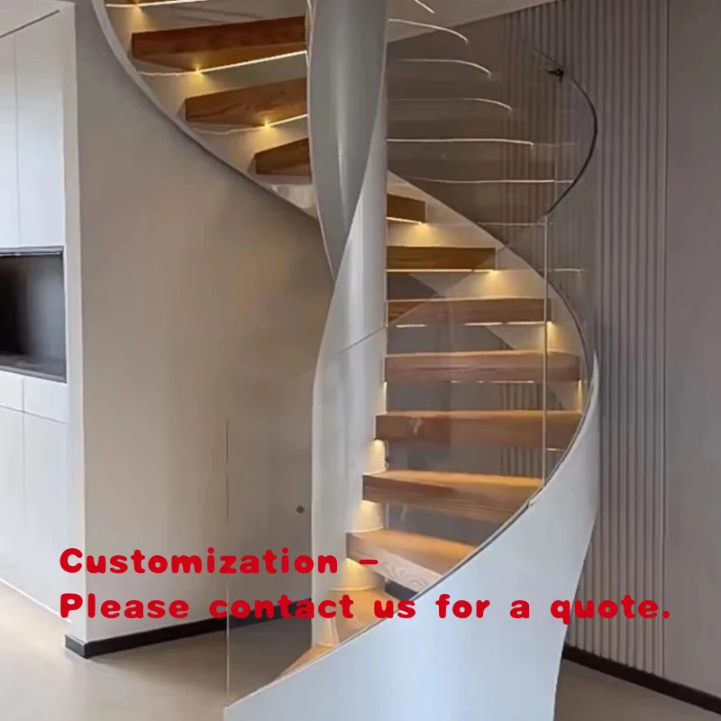 custom.Modern Industry  Economic Indoor Wood Stairs Curved Staircase with Glass Railing Marble Stair Steps Decoration Stairs