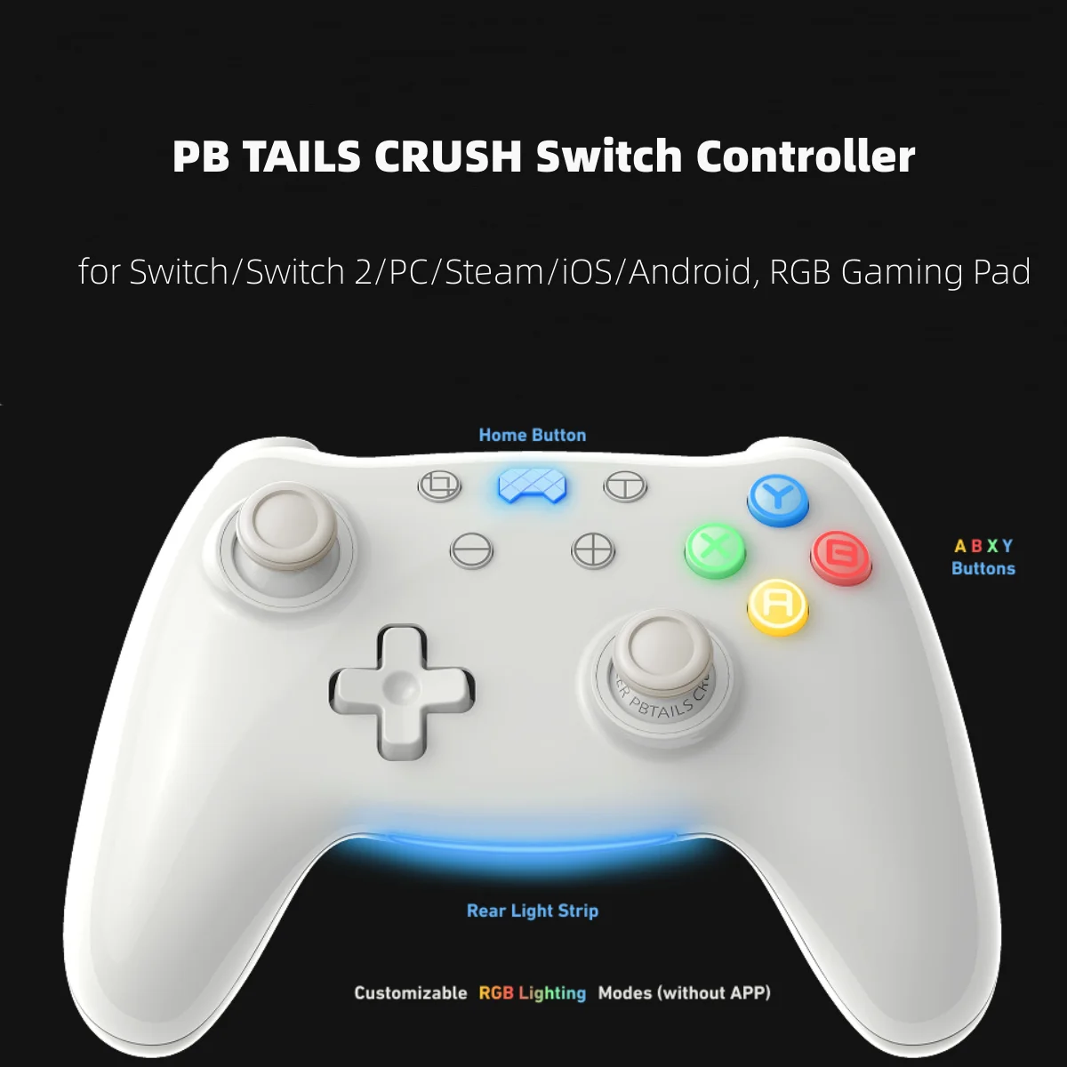 CRUSH Switch Controller with TMR Joysticks,Hall Effect Trigger, 1000Hz Polling Rate,3-Mode Wireless for Switch/Switch 2/PC/Steam