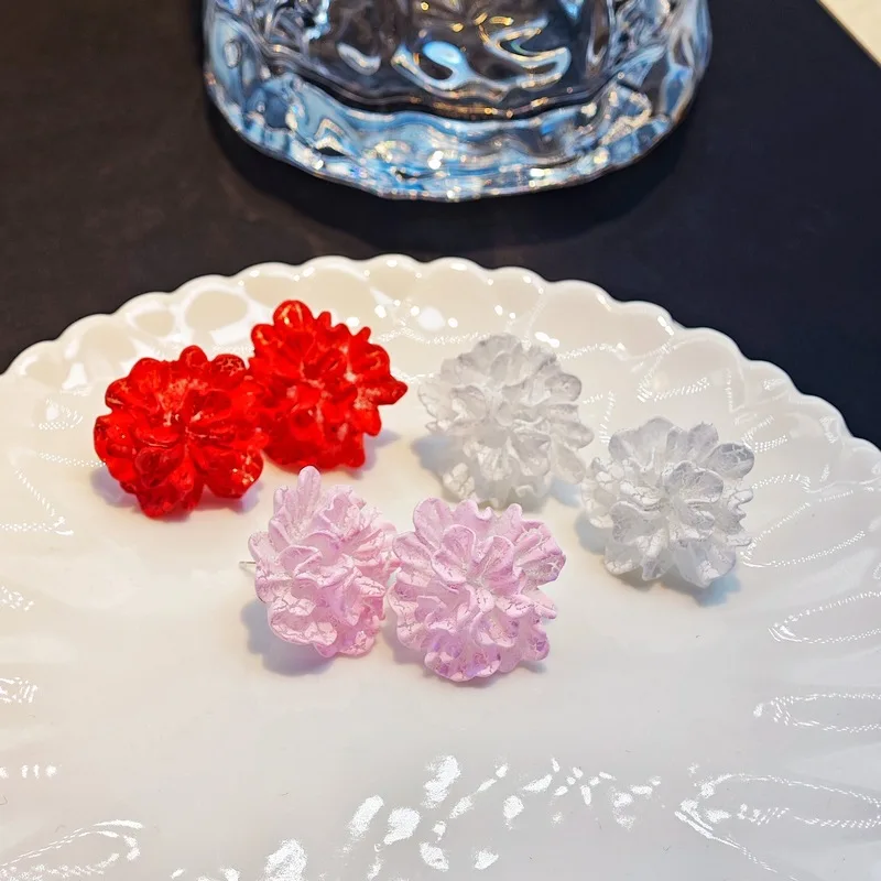

925 Silver Needle Korean Fashion Camellia Flower Earrings For Women Jewelry 2026 Trending Women's White Pink Red Fowers Earrings