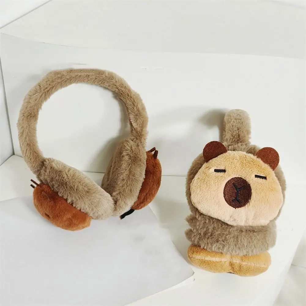 Earmuff kartun lucu Capybara tebal, tetap hangat musim dingin penutup telinga penutup telinga penghangat telinga dapat dilipat penutup telinga ski