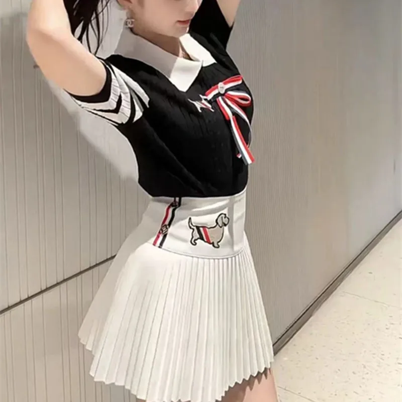 

Luxury Embroidery New Two Piece Set Women Korean Authentic Golf Suits Sports Mini Skirt+Golf Short Sleeve Women Golf Clothing골프복