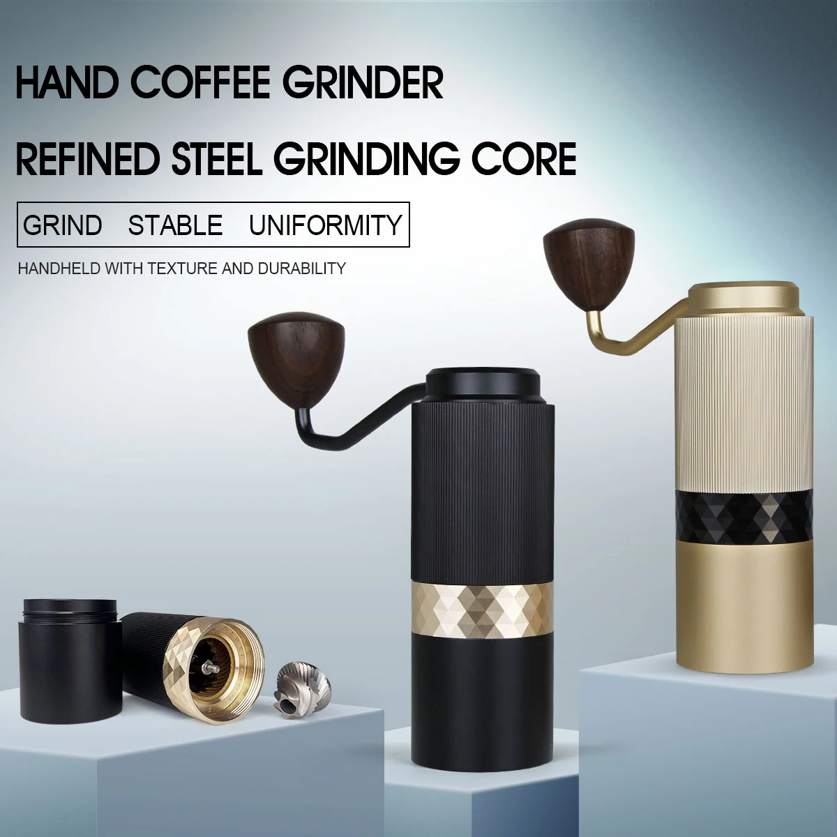 

Manual Grinder Coffee Accessory Stainless Steel Grinder Blade Adjustable Grind Selector Aluminum Alloy Body