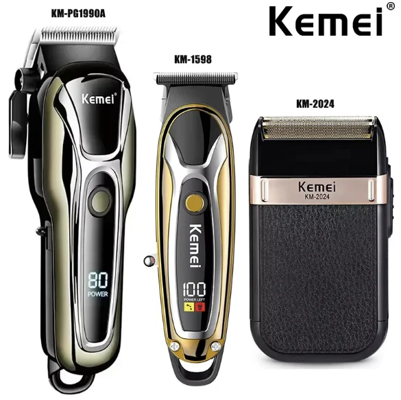 kemei-メンズ電気シェーバー-km-pg1990a-km-1598-km-2024-プロフェッショナルコードレスバリカン電気バリカン-lcd-ヘアクリッパー