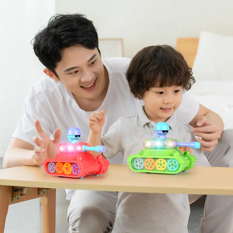 

New Simulation Tank Car Model Inertia Cartoon Lights Creative Rotating Turret Tank Model Kindergarten Boys Children's Toys