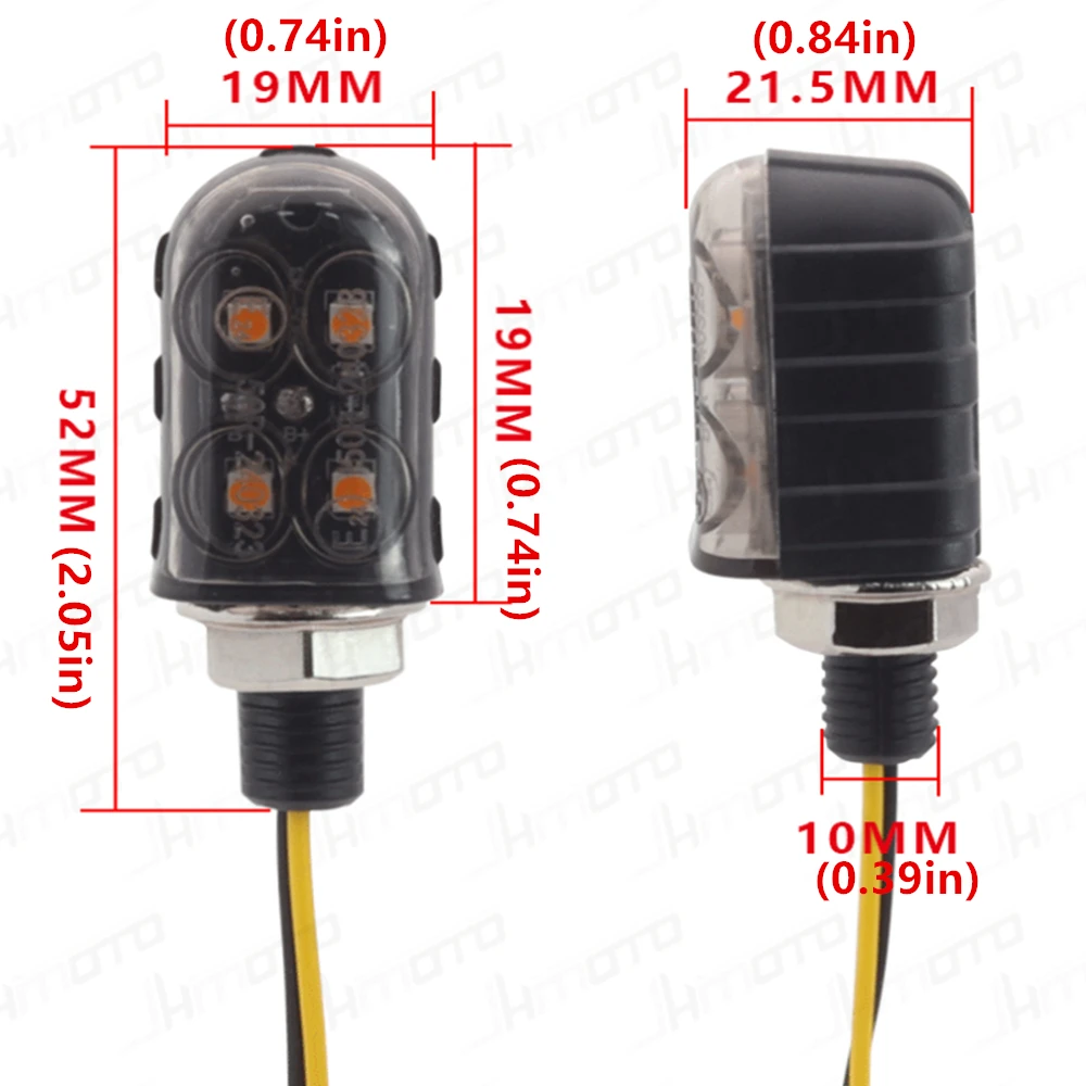 2pcs Universal Motorcycle LED Turn Signals Lights 4LED Mini Blinker Indicator Lamp 10mm For Touring Dirt Bike Old School