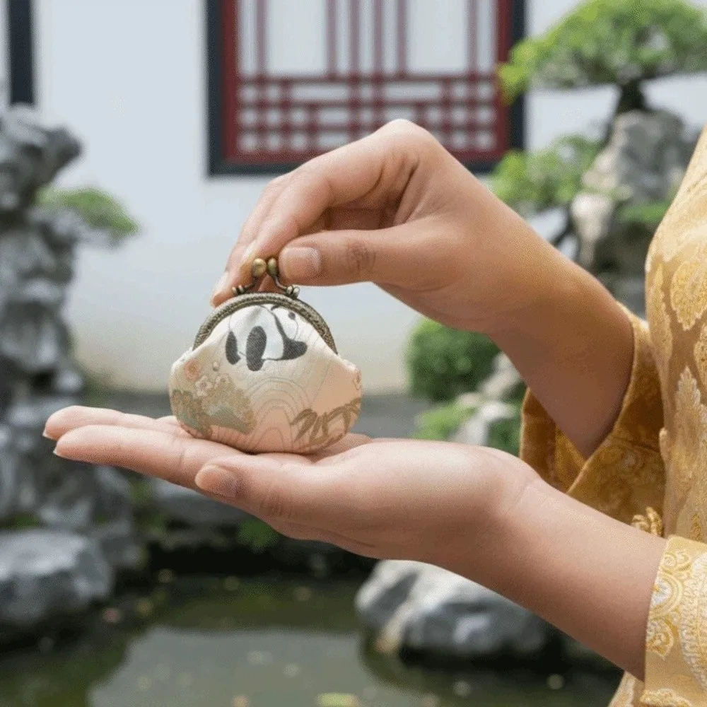 Anti-lost Kiss Lock Coin Purse Thickened Portable Brocade Mini Pouch Polyester Chinese Style Embroidered Small Pocket