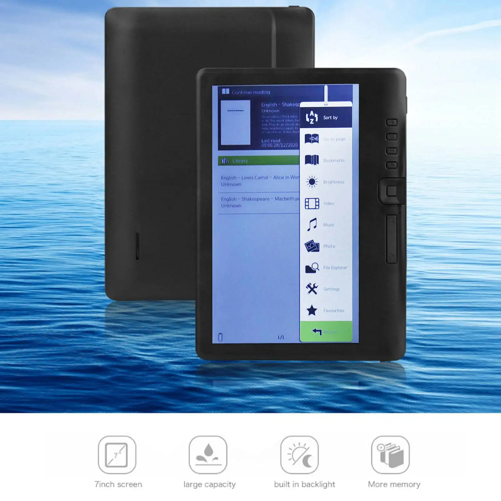E Reader 7in Color  LCD 16:9 Screen HD 800x480 380MHz Black Protective Case Portable E Reader for EPUB PDF TXT E Reader
