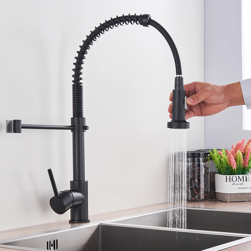 Matte Black Kitchen Faucet Deck Mounted Mixer Tap, 360 Degree Rotation Stream Sprayer Nozzle, Kitchen Sink Hot and Cold Taps