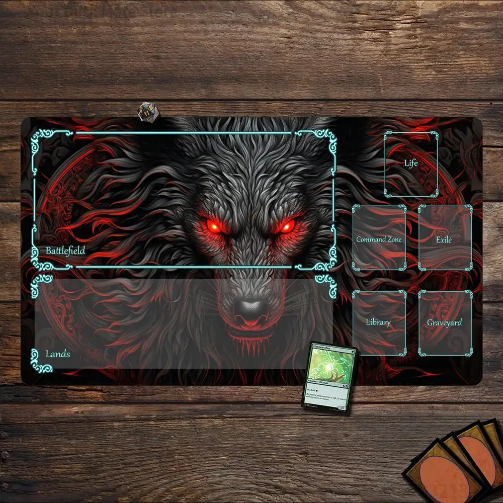 Mysterious Wolf King Totem MTG Playmat 35X60CM Magic Card Battle Mat Non-Slip Durable Stitched Edge Tabletop Playmat Magic Rug