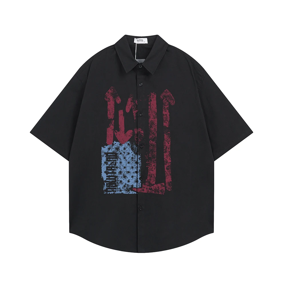 

Hip Hop Street Vintage Shirts For Man Short Sleeve Printed Shirt Y2k Oversized Designer Tops Korean Popular Clothes Men Summer