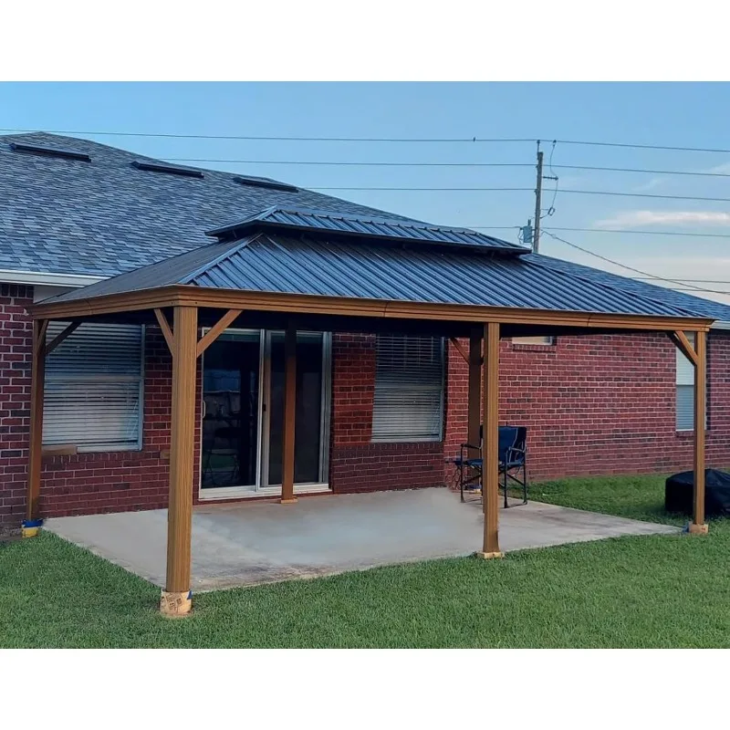 هيكل معدني كبير مقاس 14 × 20 قدمًا في الهواء الطلق مع مظلة سقف مزدوجة من الفولاذ المجلفن