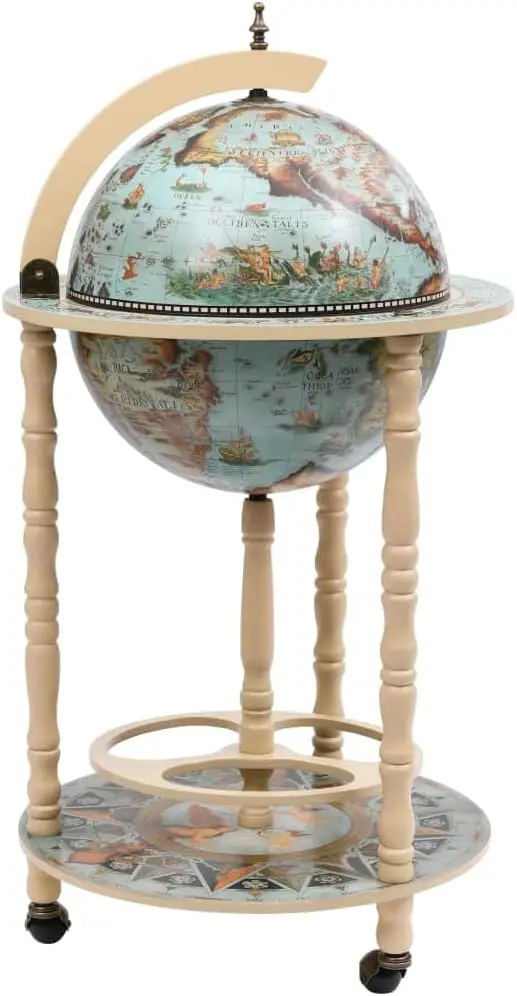 Globe Bar Wine Stand Eucalyptus Wood Blue