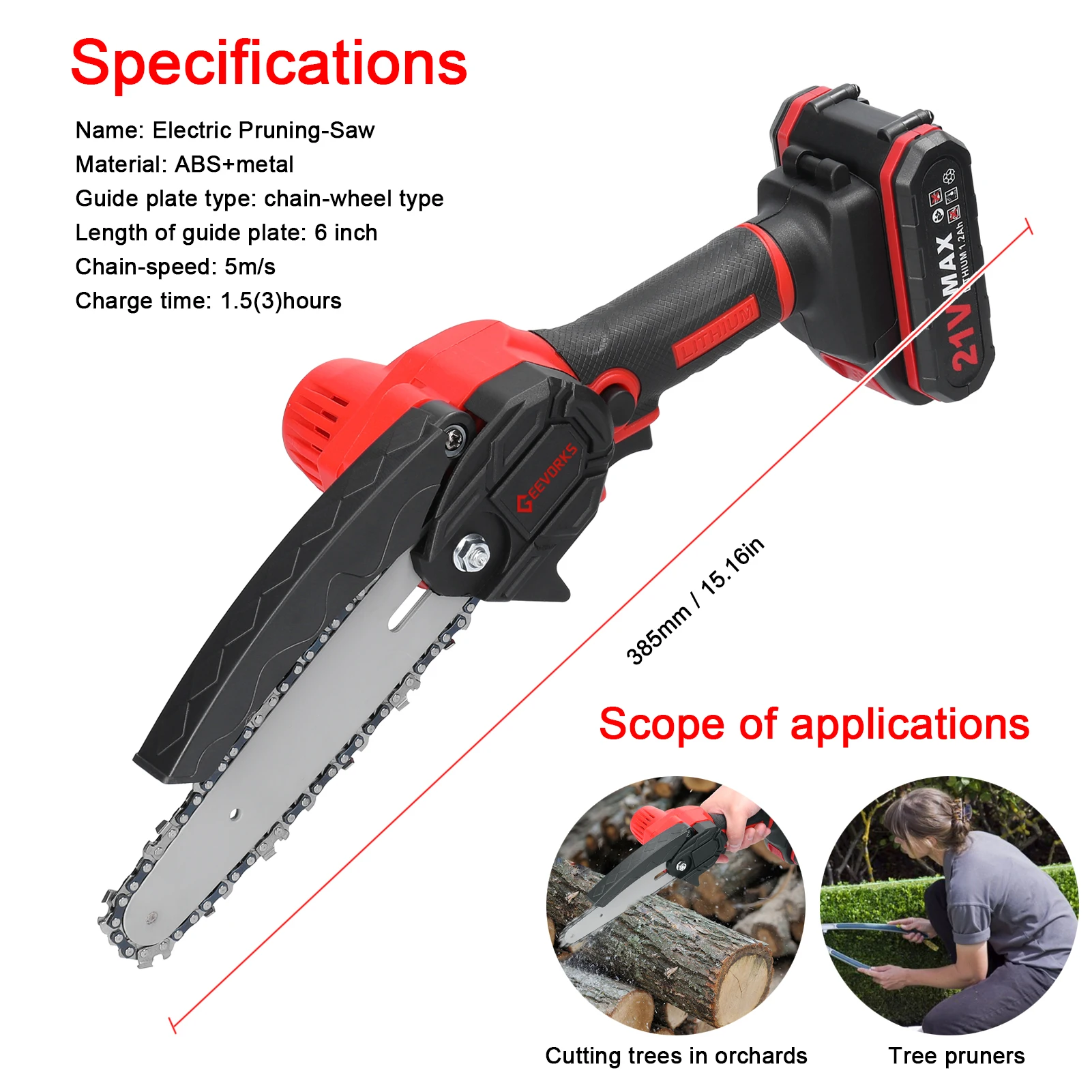 21V 6inch Electric Pruning Saws Small Wood Splitting Chainsaw Brush Motor One-handed Woodworking Tool for Garden Orchard