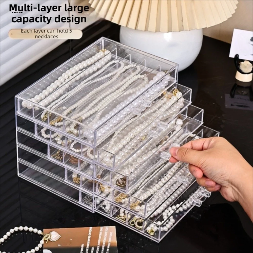 

3/5 Layer Transparent Necklace Storage Box Waterproof Dust-proof Necklace Display Cabinet Plastic Organizer Jewelry Tray Gift