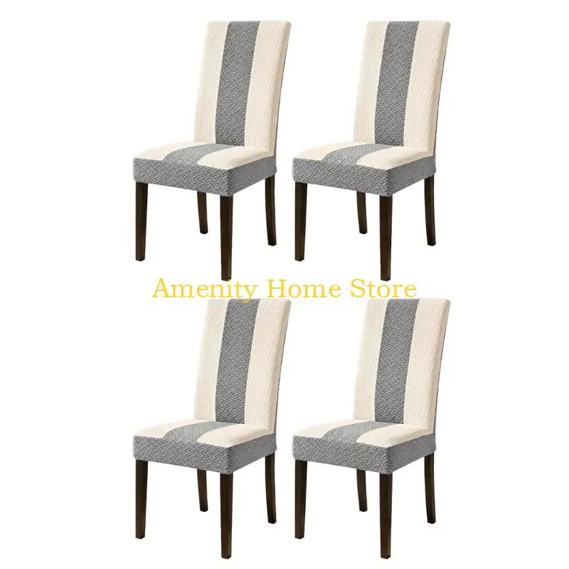 F26C Removable Chair Cover with Washable Polyester Fabric, Elastic Edging, and Geometrics Pattern for Vanities Chairs, Set of 4