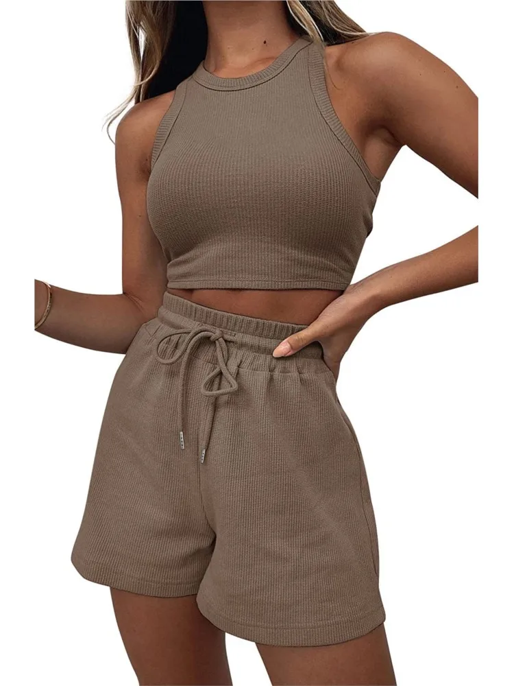 Women\'s Fashion Suits 2024 New Two-piece Summer Solid Color Vest Tops & Ensembles Shorts Lady Casual Sweat Suit Set Female