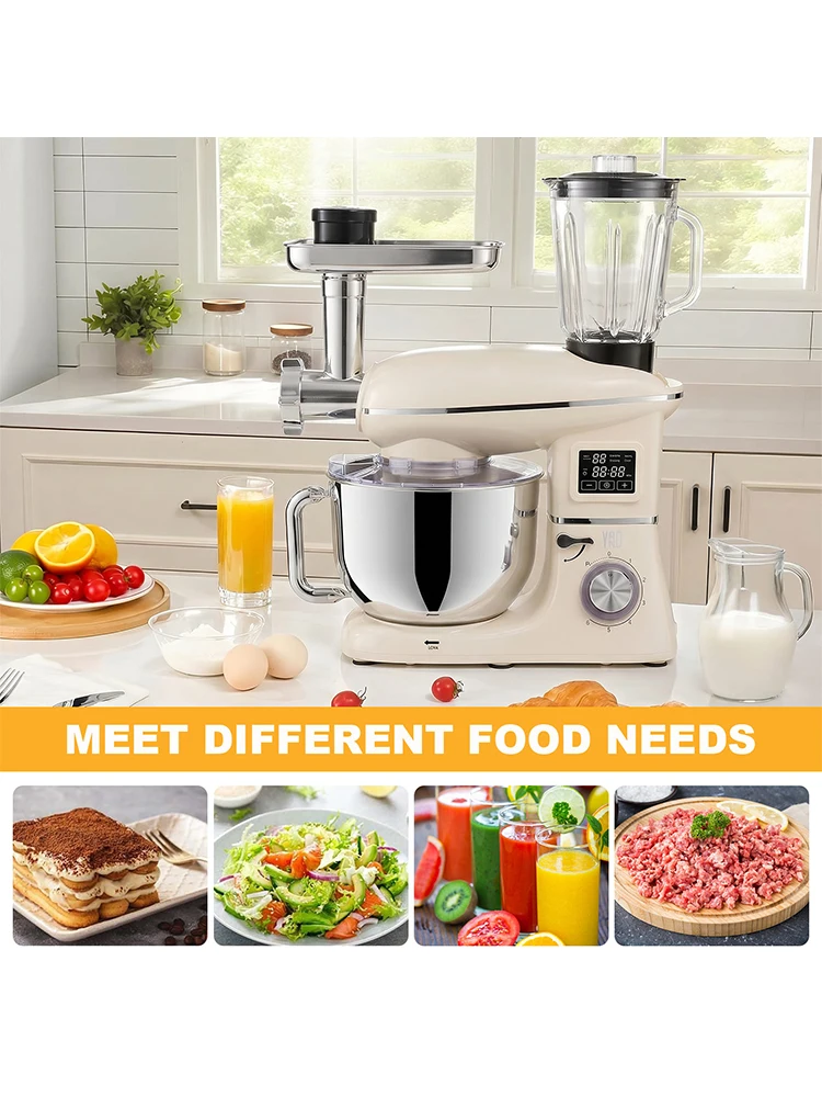 6,5L Multifunktionaler Planetenrührer 1900W 6-Gang Digital-LED Küchenmaschine All-in-One Teigkneter, Fleischzerkleinerer, Wurstmaschine, Mixer Haushalts-Küchenmaschine