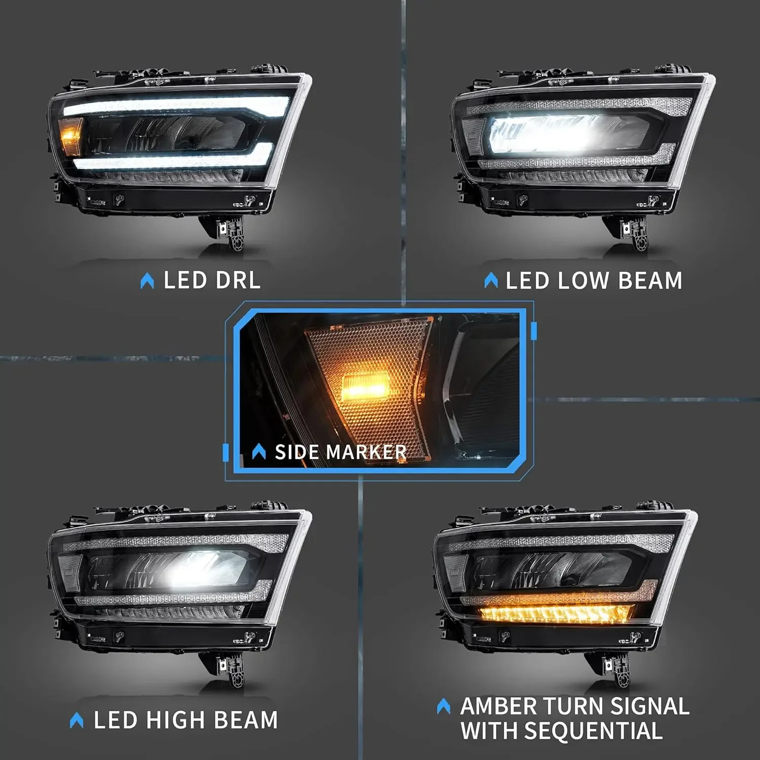 Led Headlights Compatible with 2019 2020 2021 2022 Dodge Ram 1500 Tradesman& HFE, Bighorn, Laramie, Rebel(NOT FIT Classic