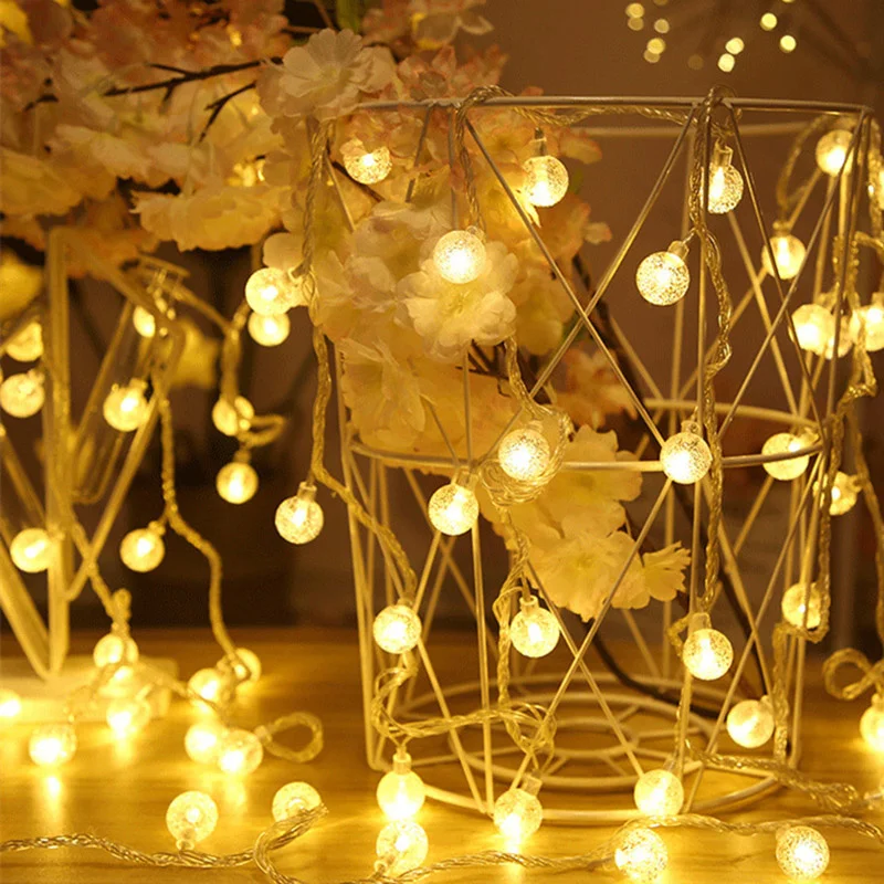 AA Battery Powered Crystal Ball LED String Lights 1.5M/3M/6M/10M Fairy Lights Garlands For Christmas Party Outdoor Decoration
