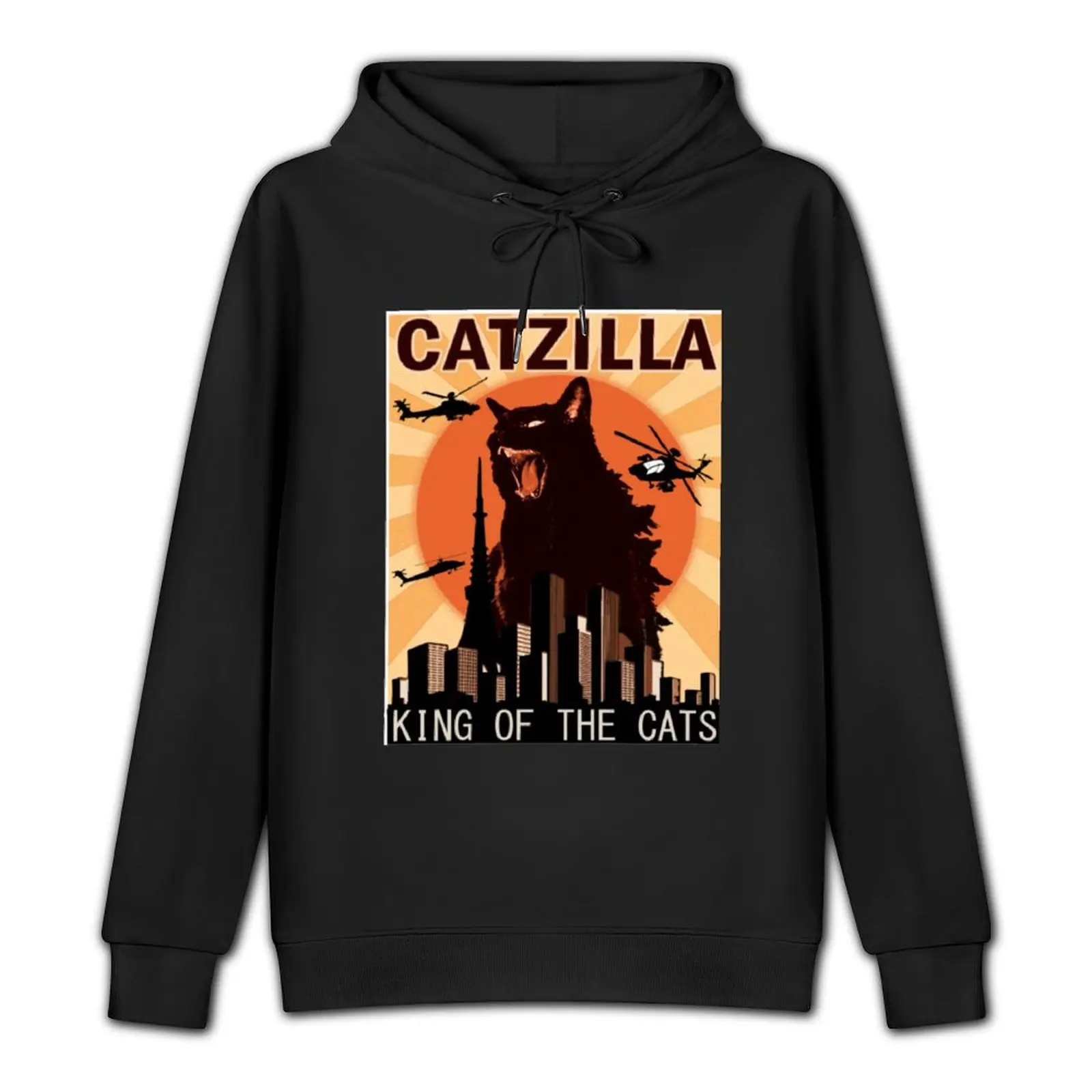 Vintage Catzilla Japanese Sunset Style Cat Kitten Lover Pullover Hoodie korean autumn clothes clothes for men pullover hoodies