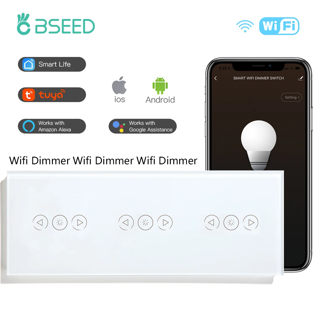 

BSEED WIFI Dimmer Light Switches Triple Smart Sensor Wall Switches Dimmable Touch Switches Google Alexa Smart Life App Control