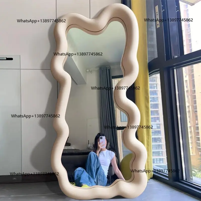 

Peiqi Asymmetrical Frame Mirror Abnormity Design Modern Minimalist Cream Mirror Wavy Aesthetic Dressing Spiegels Wand Home Decor