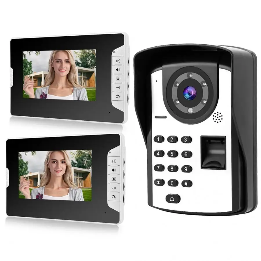 

SYSD 7 Inches Video Doorbell Intercom system with Fingerprint Password Unlock Camera Rainproof IR Night Vision