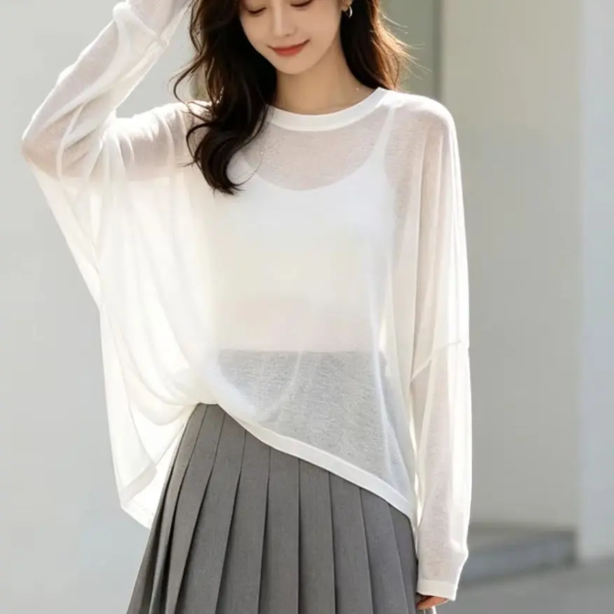 Women Summer Breathable Modal Long Sleeve Y2K T-shirt Thin Soft Solid Color Tee Yoga Cover up Lightweight Quick Dry Running Tops
