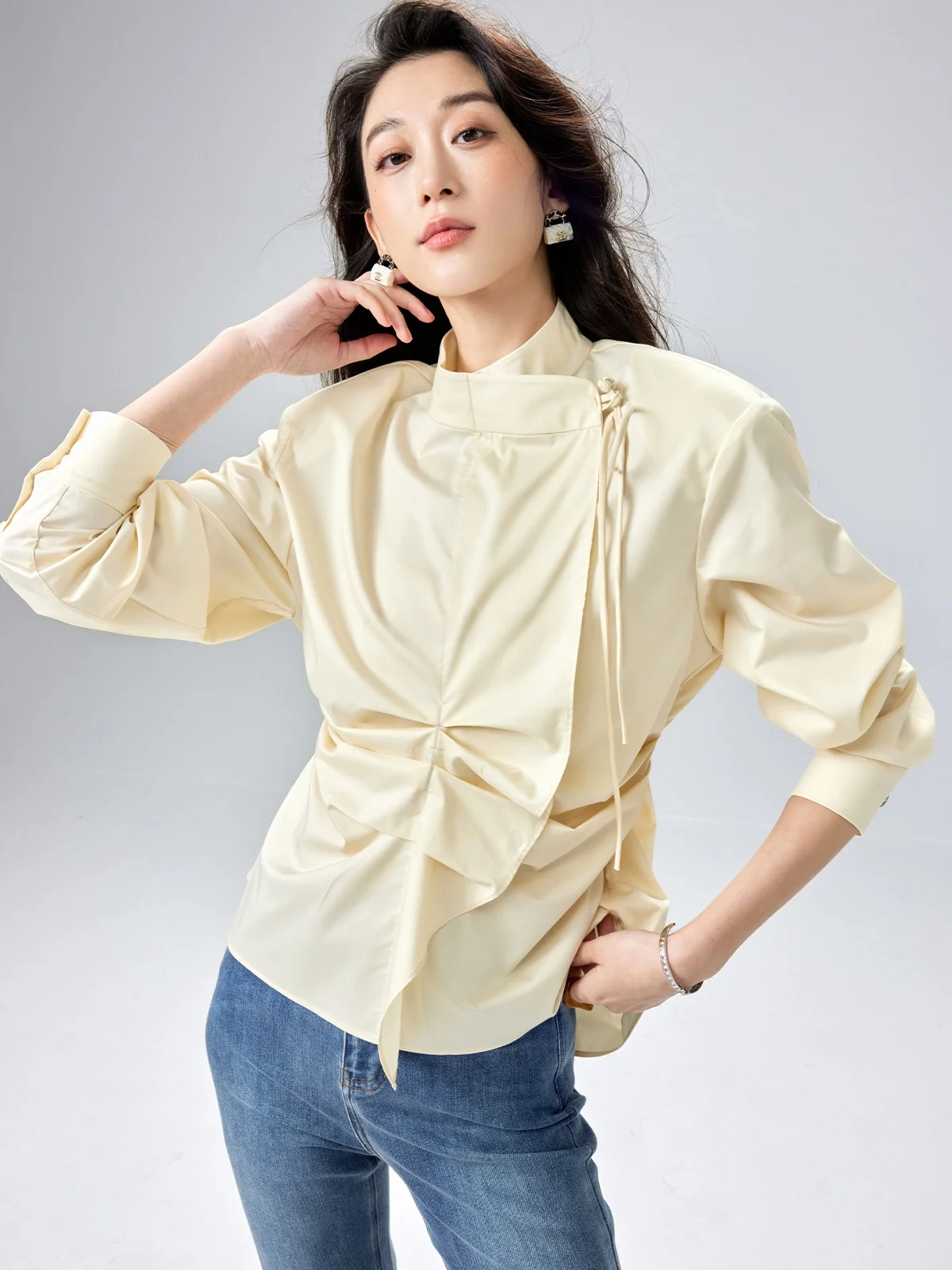 

Garbociaga Original Design Improved New Chinese Sle Goose Yellow irt Top Women's Faion Polyester Long Sve UV Protection