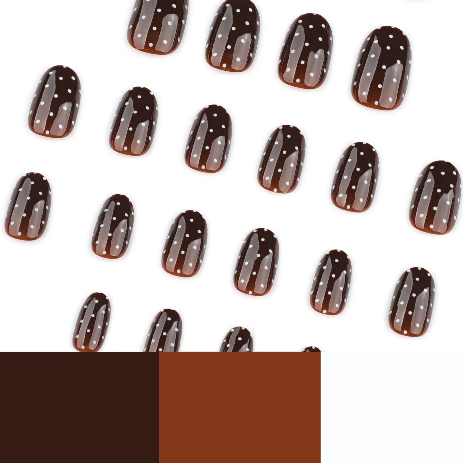Autumn Winter White Polka Dot Short round Wearable False Nails Beauty Nail Art Cross-Border Popular Nail Tips