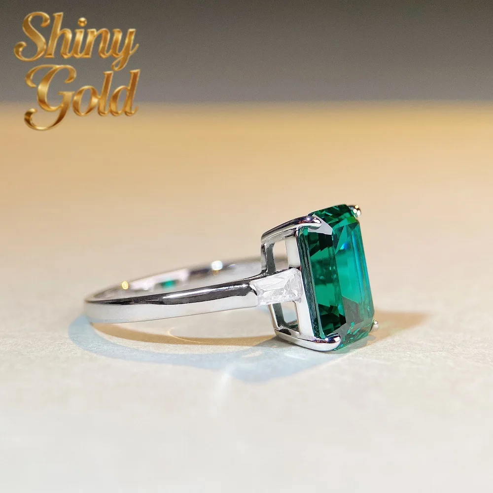 ShinyGold  Luxury Solid Platinum PT950 Women's Emerald Cut Diamond Ring Square Moissanite Diamond Ring