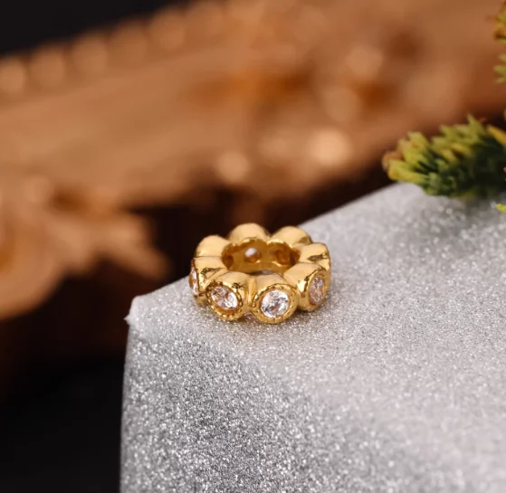 18k zircons spacers 3.5mm big hole stoppers for jewelry 6.5mm gold spacer