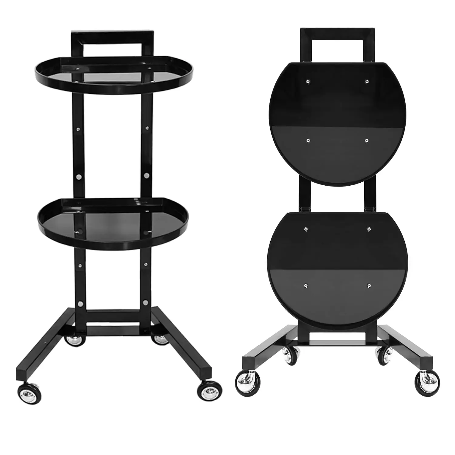 Trolley Elliptic Bilayer Rolling Cart Foldable Hair Tray Beauty Trolley Barber Service Cart Storage Makeup Stand Tool