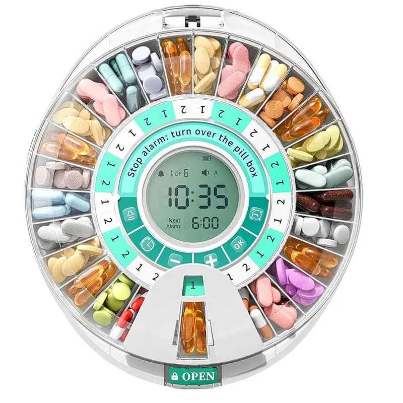 Bluetooth Enabled Smart Medication Dispenser Auto Pill Dispenser For Elderly Electronic Monthly Pill Organizer W/H Alarm& Light
