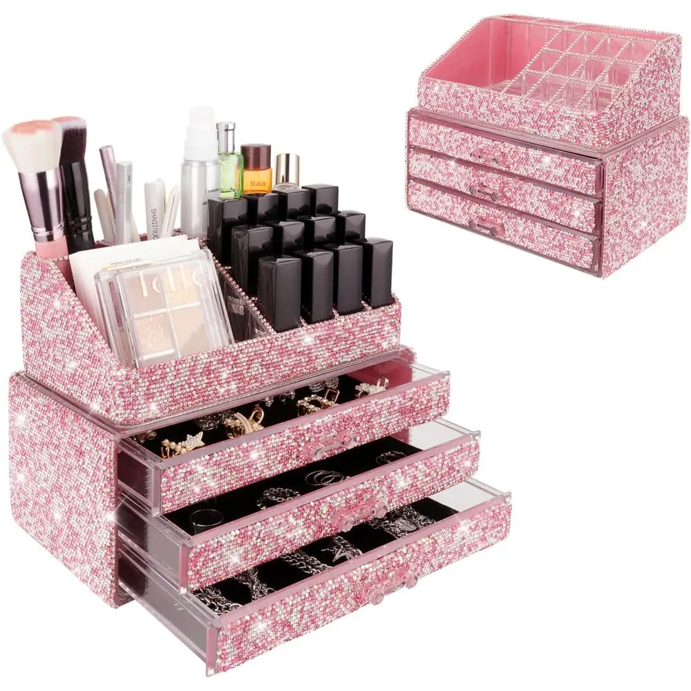 

Makeup Organizers Drawer Bling Diamond,Fashion Countertop Jewelry Cosmetic Storage Display Boxes,Makeup Brush Holder, Cosmetic H