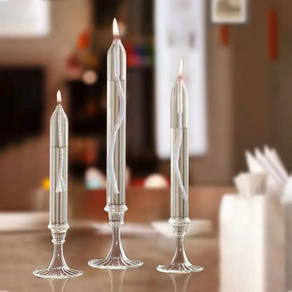 Transparent Glass Candle Holder Smokeless Glass Oil Lamp Candlestick Wedding Decoration    Romantic Candlelight Dinner Ornaments
