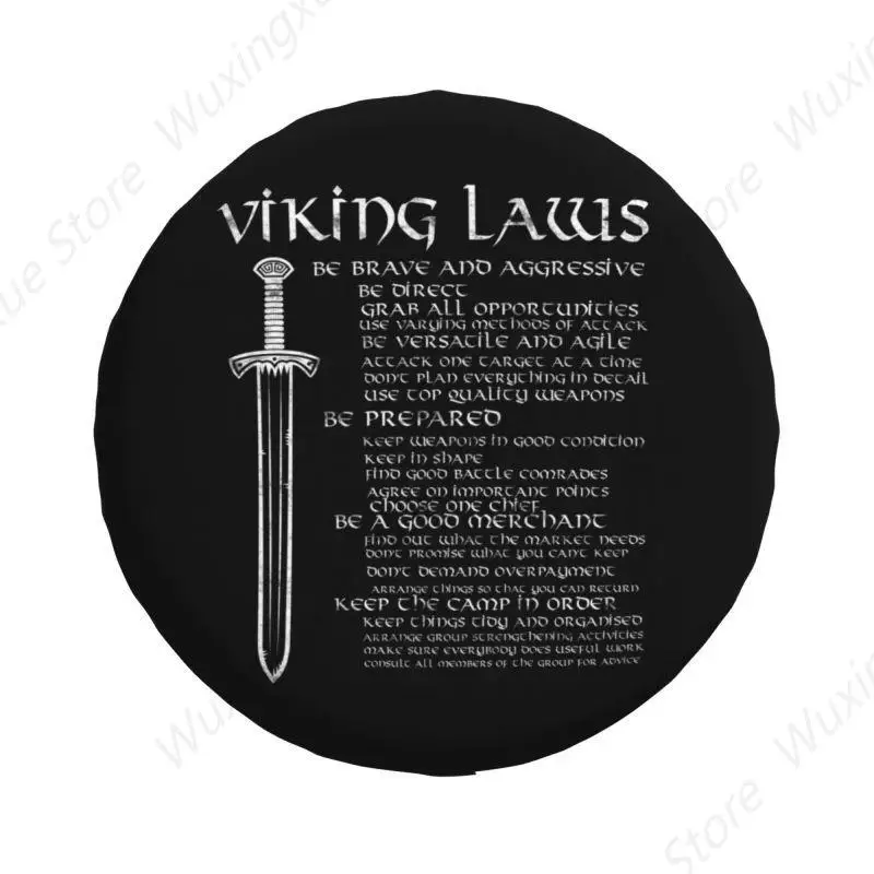 Viking Laws Scandinavian Warrior Sword Distressed Spare Wheel Cover for Mitsubishi Pajero 4x4 RV Valhalla Odin Tire Protector