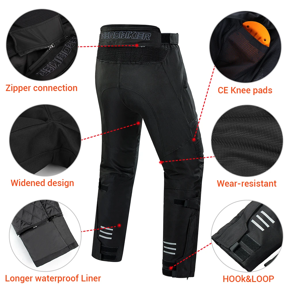 Waterproof Motorcycle Pants Men Women Motorbike Trousers Built In CE Protectors Winter Warm Off-road Motocross Pants M-3XL
