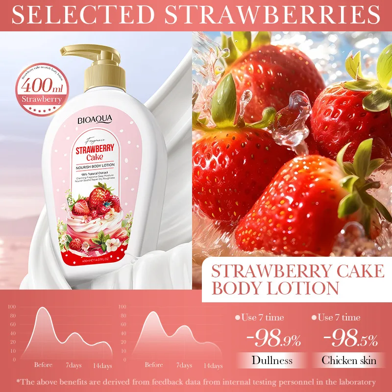 400 ml de bolo de morango BIOAOUA leite corporal nutritivo leite corporal hidratante hidratante