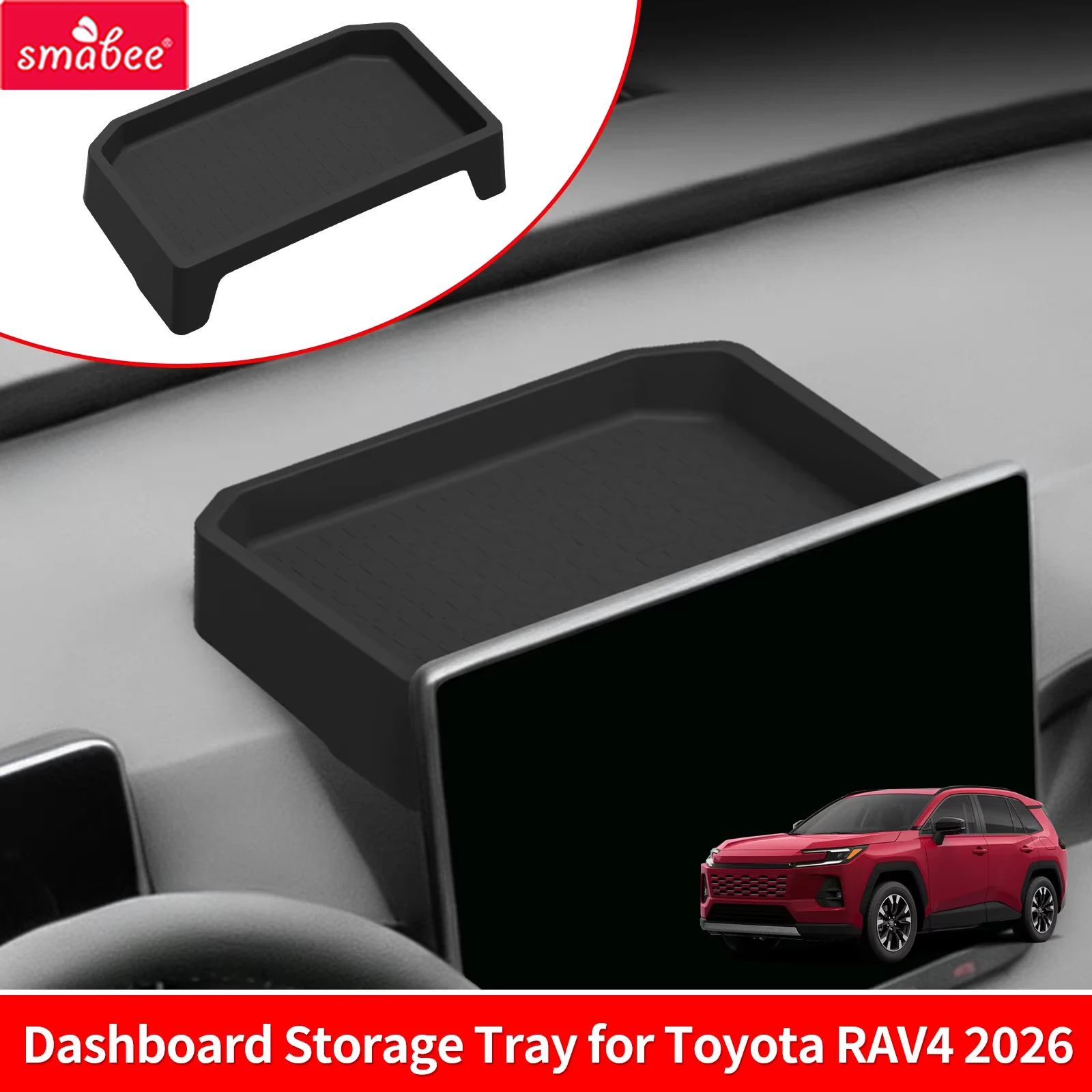 Smabee for Toyota RAV4 2026 Car Dashboard Storage Tray Display Screen Rear Storage Box Silicone Tray Organizer Accessories Black