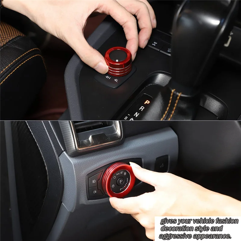 لفورد رينجر 2015-2021 مفتاح المصباح/4WD مقبض حلقة غطاء الكسوة أجزاء الديكور اكسسوارات سبائك الألومنيوم (الأحمر) #4