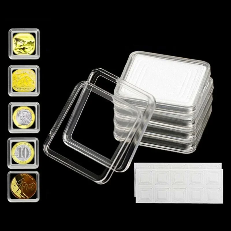 40 Pcs Commemorative Coin Square Hard Plastic Capsules Holder