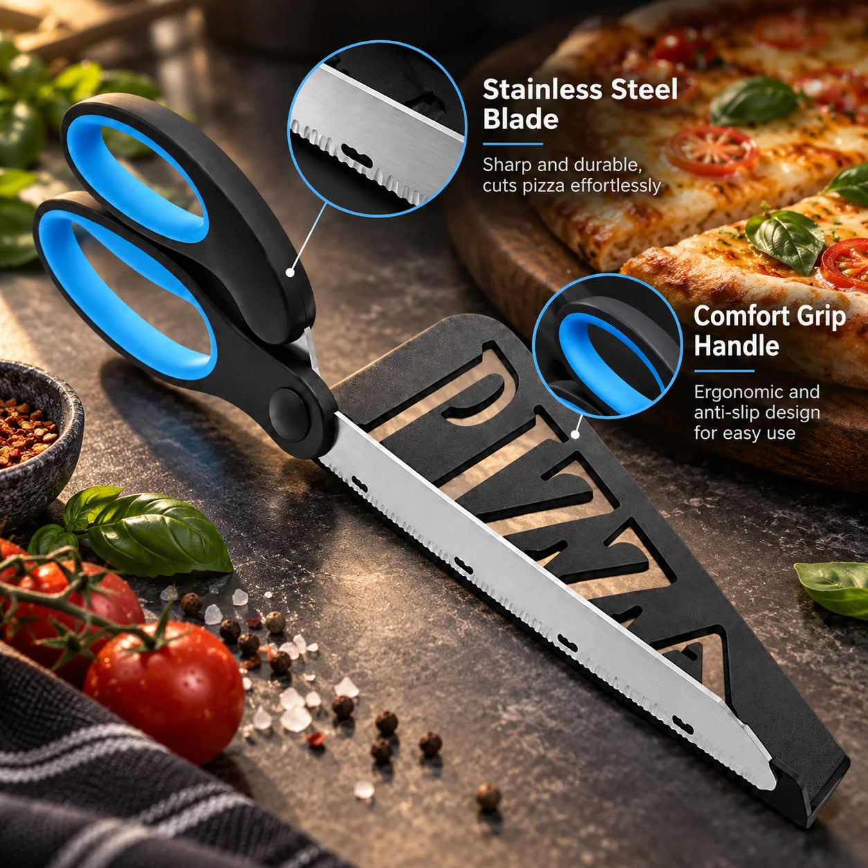 取り外し可能なピザカッター（ヘラ付き）、ステンレス製ピザカッ - Kitchen Shears In Baking のレビューと価格