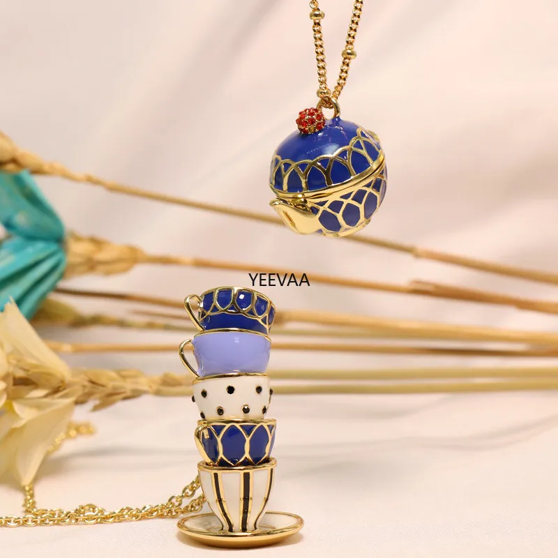 

YEEVAA Novelty Enamel Teapot and Teacup Necklace/Stud Earrings Jewelry Set,Fashion Jewelry, Unique Gifts